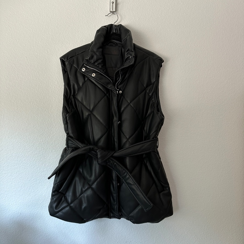 BLANKNYC Faux Leather Puffer Vest with Belt Black